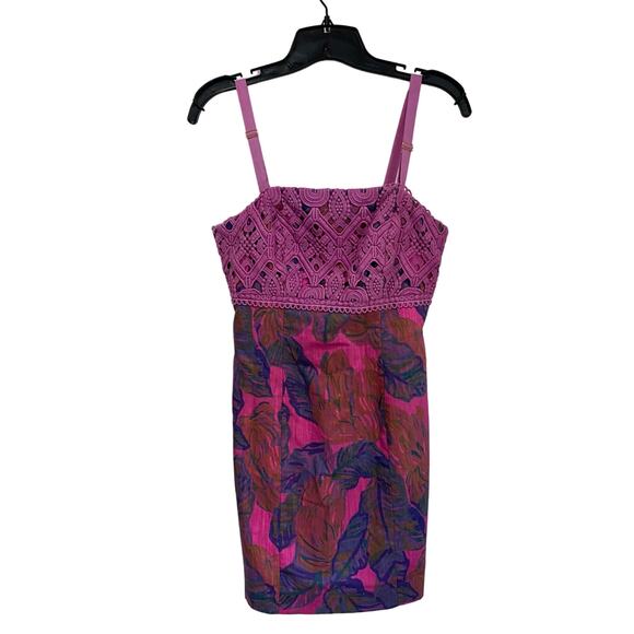 Lilly Pulitzer Brynn Strapless Pink Floral Crochet Mini Dress Size 0 - Picture 1 of 12